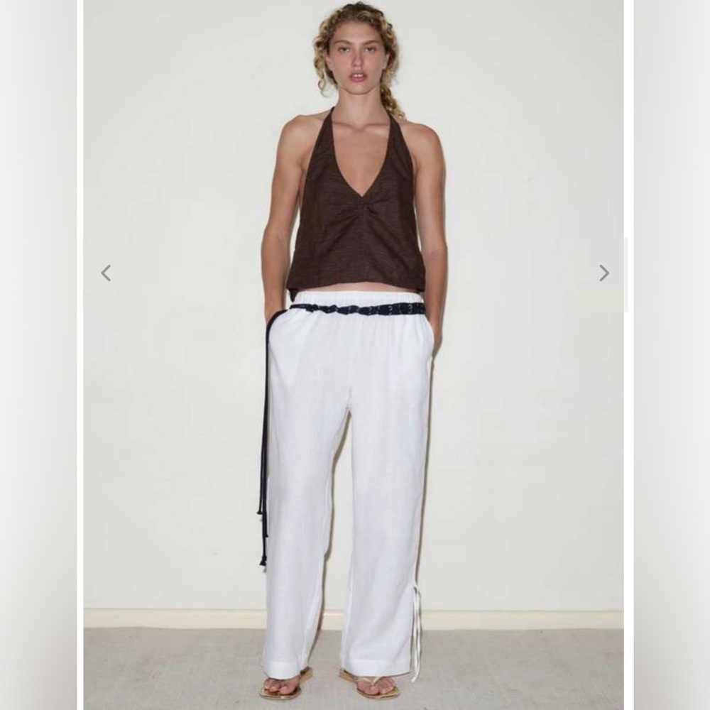 Deiji Studios Linen Halter Top- royal stripe